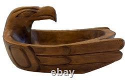 Charlie Mickey Nuu-chah-nulth Signed Carved Cedar Eagle Bowl Native Art Rare