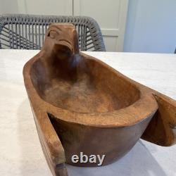 Charlie Mickey Nuu-chah-nulth Signed Carved Cedar Eagle Bowl Native Art Rare