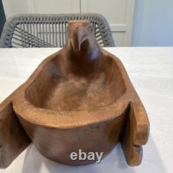 Charlie Mickey Nuu-chah-nulth Signed Carved Cedar Eagle Bowl Native Art Rare