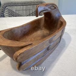 Charlie Mickey Nuu-chah-nulth Signed Carved Cedar Eagle Bowl Native Art Rare