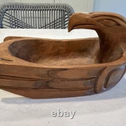 Charlie Mickey Nuu-chah-nulth Signed Carved Cedar Eagle Bowl Native Art Rare