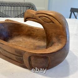 Charlie Mickey Nuu-chah-nulth Signed Carved Cedar Eagle Bowl Native Art Rare
