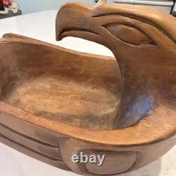 Charlie Mickey Nuu-chah-nulth Signed Carved Cedar Eagle Bowl Native Art Rare