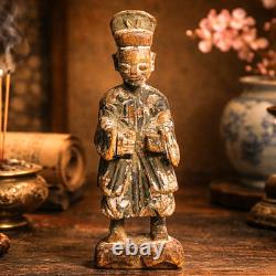 Chinese Ancestral Figure Antique Carved Wood Spirit Statue Qing Dynasty Folk Art