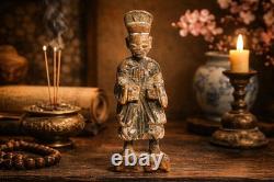 Chinese Ancestral Figure Antique Carved Wood Spirit Statue Qing Dynasty Folk Art