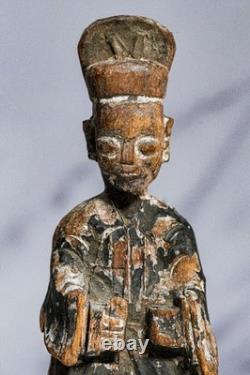 Chinese Ancestral Figure Antique Carved Wood Spirit Statue Qing Dynasty Folk Art