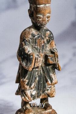 Chinese Ancestral Figure Antique Carved Wood Spirit Statue Qing Dynasty Folk Art