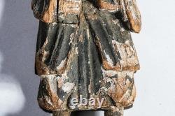 Chinese Ancestral Figure Antique Carved Wood Spirit Statue Qing Dynasty Folk Art