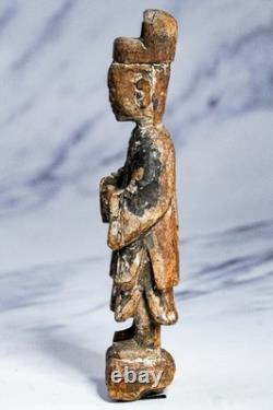 Chinese Ancestral Figure Antique Carved Wood Spirit Statue Qing Dynasty Folk Art