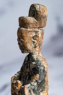 Chinese Ancestral Figure Antique Carved Wood Spirit Statue Qing Dynasty Folk Art