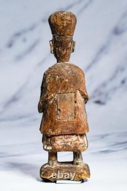 Chinese Ancestral Figure Antique Carved Wood Spirit Statue Qing Dynasty Folk Art