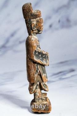 Chinese Ancestral Figure Antique Carved Wood Spirit Statue Qing Dynasty Folk Art