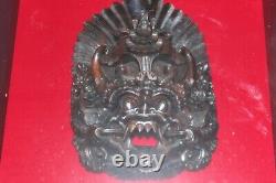Chinese Folk Art Wood Hand Carved MASK Wall decor Deity with Case