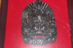 Chinese Folk Art Wood Hand Carved MASK Wall decor Deity with Case