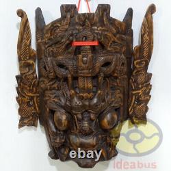 Chinese Folk Art Wood Hand Carved NUO MASK Walldecor-DRAGON KING Deity 17tall