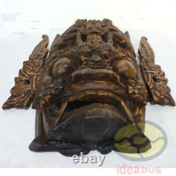 Chinese Folk Art Wood Hand Carved NUO MASK Walldecor-DRAGON KING Deity 17tall