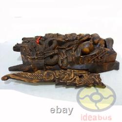 Chinese Folk Art Wood Hand Carved NUO MASK Walldecor-DRAGON KING Deity 17tall