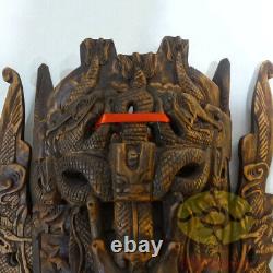 Chinese Folk Art Wood Hand Carved NUO MASK Walldecor-DRAGON KING Deity 17tall