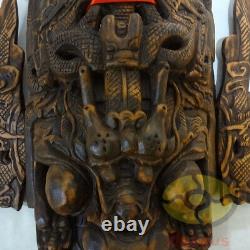 Chinese Folk Art Wood Hand Carved NUO MASK Walldecor-DRAGON KING Deity 17tall