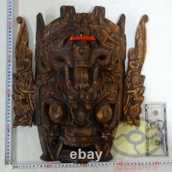 Chinese Folk Art Wood Hand Carved NUO MASK Walldecor-DRAGON KING Deity 17tall