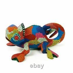 Colorful Chameleon Oaxacan Alebrije Wood Carving Sculpture Eleazar Morales