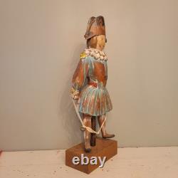 Continental Polychromed Carved Wooden Figure Man Jumping Rope Vintage 20.5 Tall