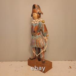 Continental Polychromed Carved Wooden Figure Man Jumping Rope Vintage 20.5 Tall