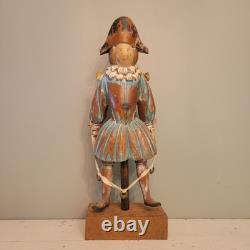 Continental Polychromed Carved Wooden Figure Man Jumping Rope Vintage 20.5 Tall