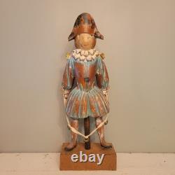 Continental Polychromed Carved Wooden Figure Man Jumping Rope Vintage 20.5 Tall
