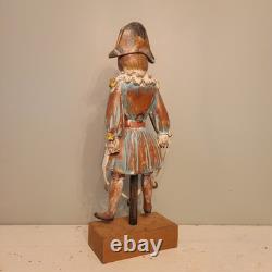 Continental Polychromed Carved Wooden Figure Man Jumping Rope Vintage 20.5 Tall