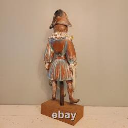Continental Polychromed Carved Wooden Figure Man Jumping Rope Vintage 20.5 Tall