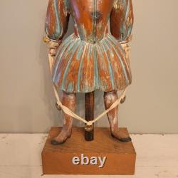 Continental Polychromed Carved Wooden Figure Man Jumping Rope Vintage 20.5 Tall