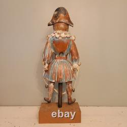 Continental Polychromed Carved Wooden Figure Man Jumping Rope Vintage 20.5 Tall