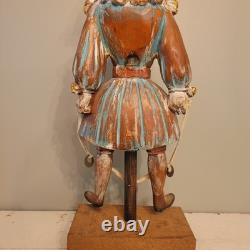 Continental Polychromed Carved Wooden Figure Man Jumping Rope Vintage 20.5 Tall