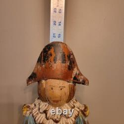 Continental Polychromed Carved Wooden Figure Man Jumping Rope Vintage 20.5 Tall
