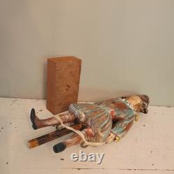 Continental Polychromed Carved Wooden Figure Man Jumping Rope Vintage 20.5 Tall