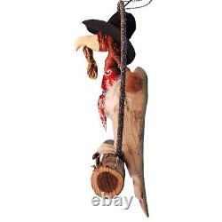 Cowboy Vulture on Swing Creepy Buzzard Carved Wood Folk Art Mobile Primitive Art