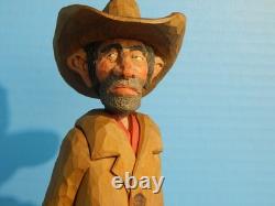 Cowboy Wood Carving, American West Caricature Original 1983 by Claude Bolton