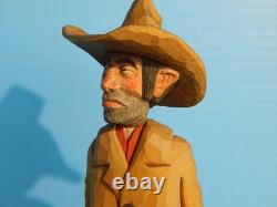 Cowboy Wood Carving, American West Caricature Original 1983 by Claude Bolton