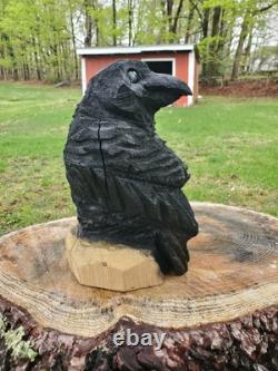 Cute Crow Raven Chainsaw Carving