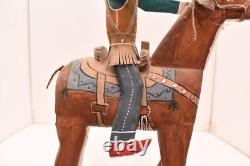 DELBERT BUCK Sculpture Cowboy Ride Deer NAVAJO Folk ART Native American Carved