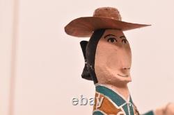 DELBERT BUCK Sculpture Cowboy Ride Deer NAVAJO Folk ART Native American Carved
