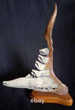 DETAILED Alaska signed Hd Carved Antler Folk Art Carving salmon Fish Scene shed