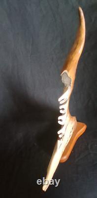 DETAILED Alaska signed Hd Carved Antler Folk Art Carving salmon Fish Scene shed