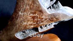 DETAILED Alaska signed Hd Carved Antler Folk Art Carving salmon Fish Scene shed