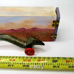 DONA DALTON folk art carved wood WAVY SNAKE @ HOME wooden sculpture toy wheels