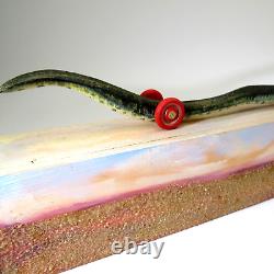 DONA DALTON folk art carved wood WAVY SNAKE @ HOME wooden sculpture toy wheels