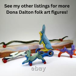 DONA DALTON folk art carved wood WAVY SNAKE @ HOME wooden sculpture toy wheels