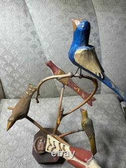 Dan And Barbara Strawser Hand-Carved/Painted Wood Birds In Tree Sculpture-READ