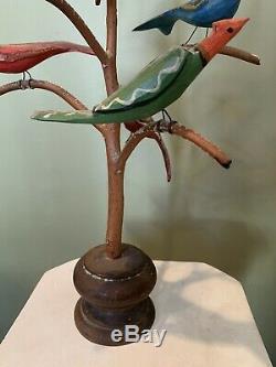 Daniel Strawser Robesonia, PA Hand Carved Pennsylvania Folk Art Bird Tree c. 1973